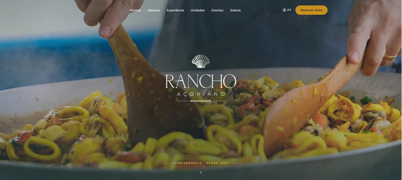 Plataforma Rancho Açoriano — Restaurante · Site desenvolvida pela Wings Tech